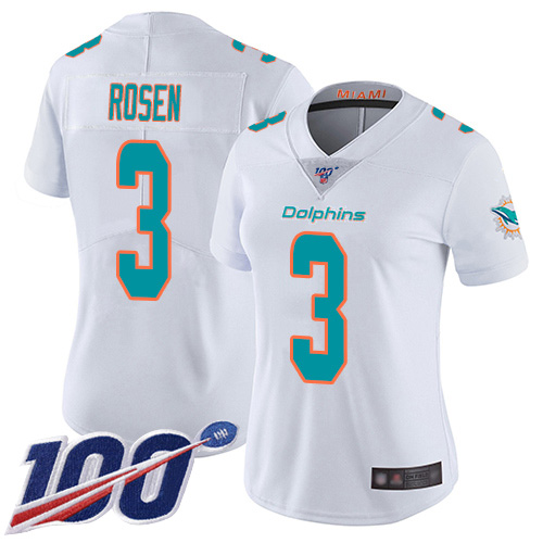 Nike Miami Dolphins #3 Josh Rosen White Women Stitched NFL 100th Season Vapor Limited Jersey->women nfl jersey->Women Jersey